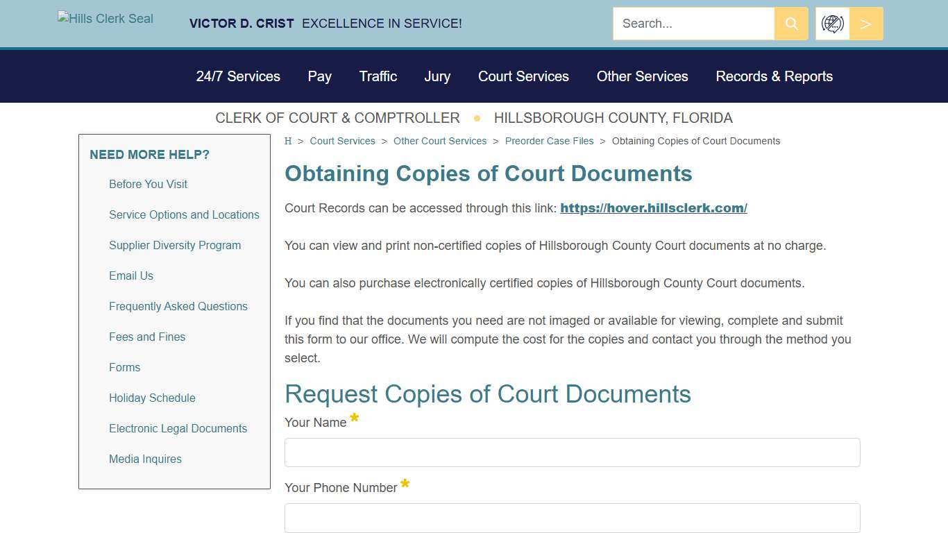 Obtaining Copies of Court Documents - Hillsclerk